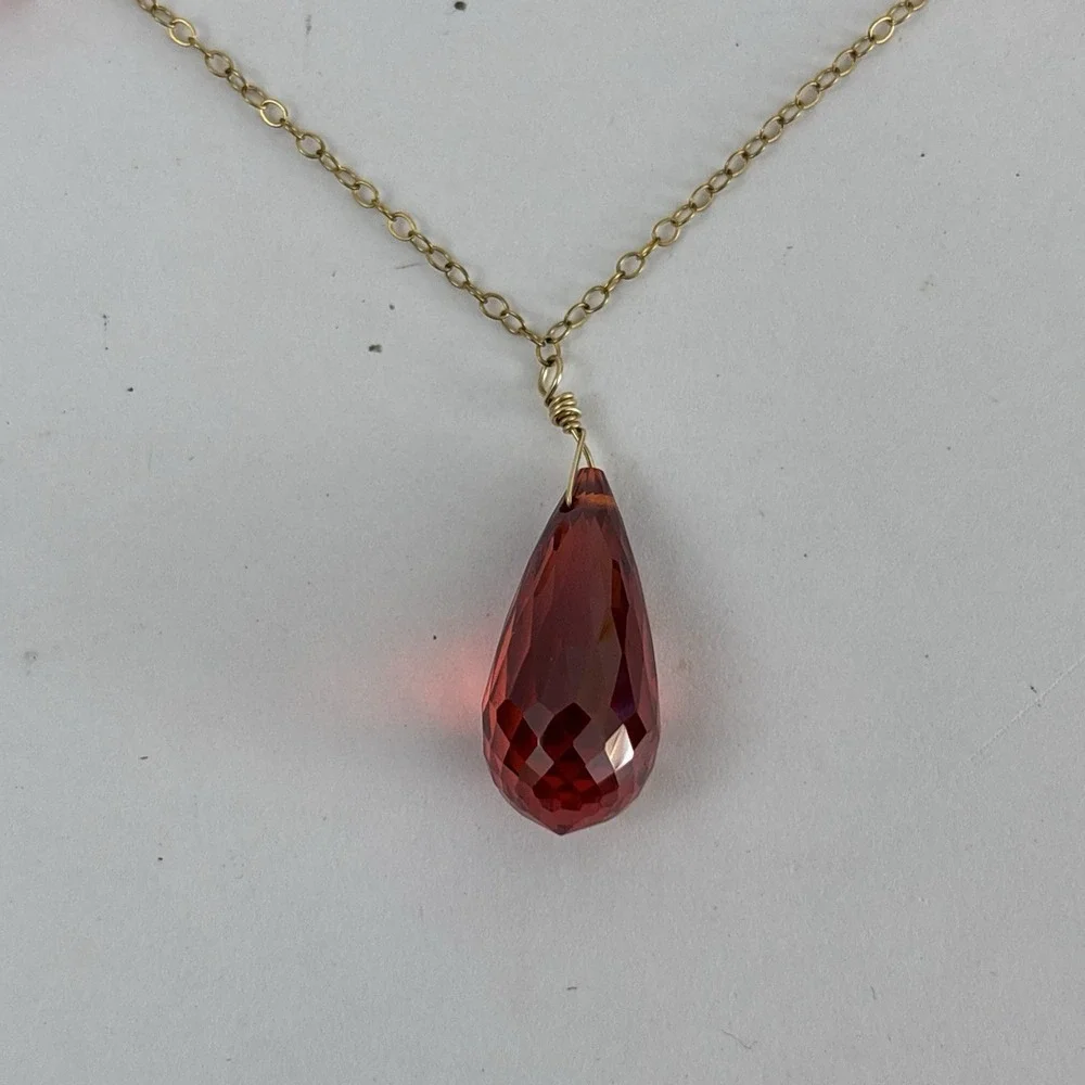 Gold Tone Necklace‎ Teardrop Red Crystal Beads Jewelry READ